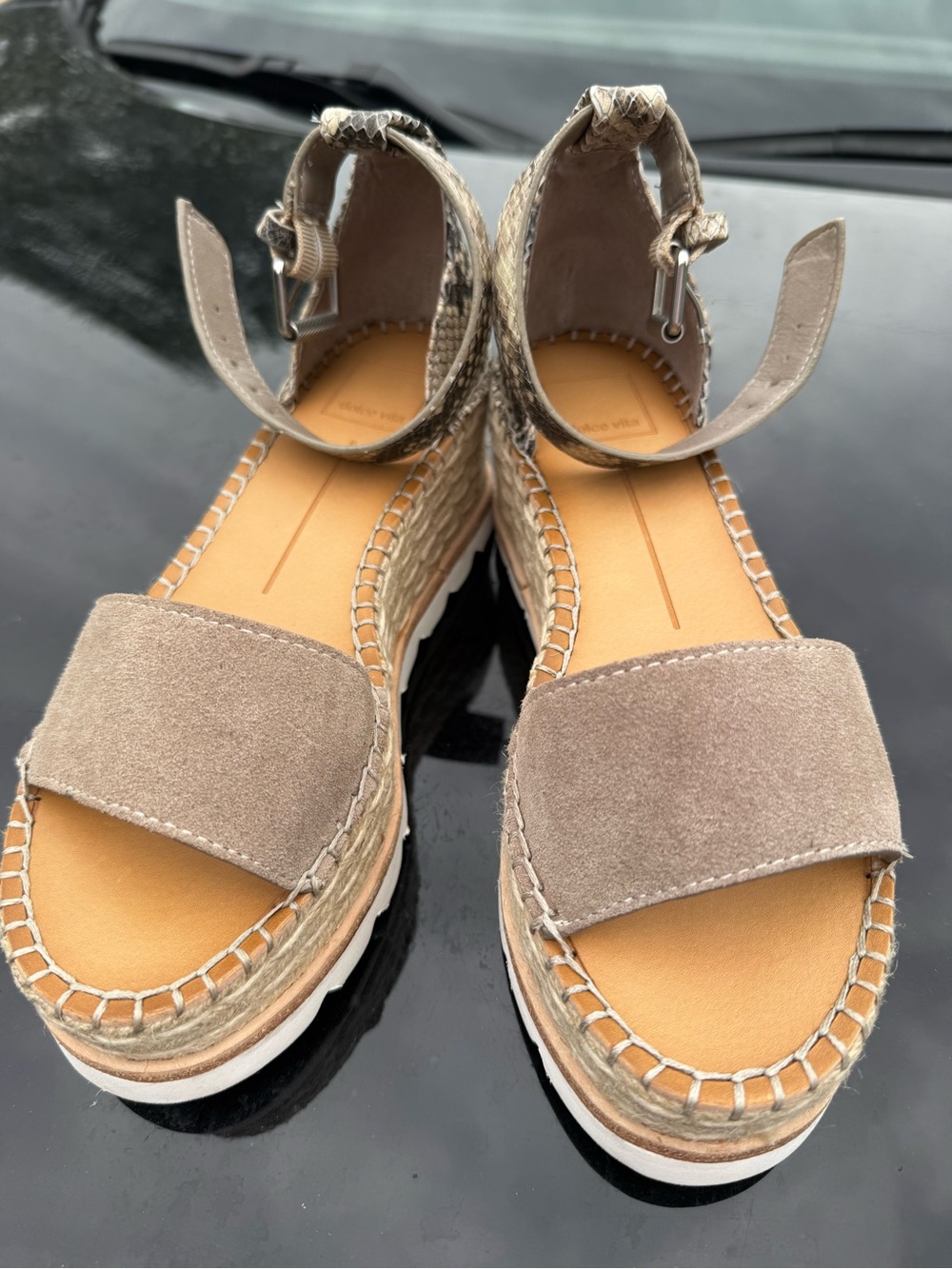 Taupe Suede Espadrille Platform Sandals with Ankle Strap